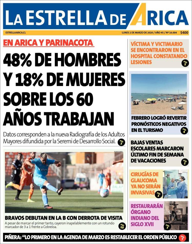 Portada de La Estrella de Arica (Chile)