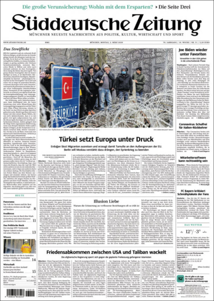 Portada de Sueddeutsche (Alemania)
