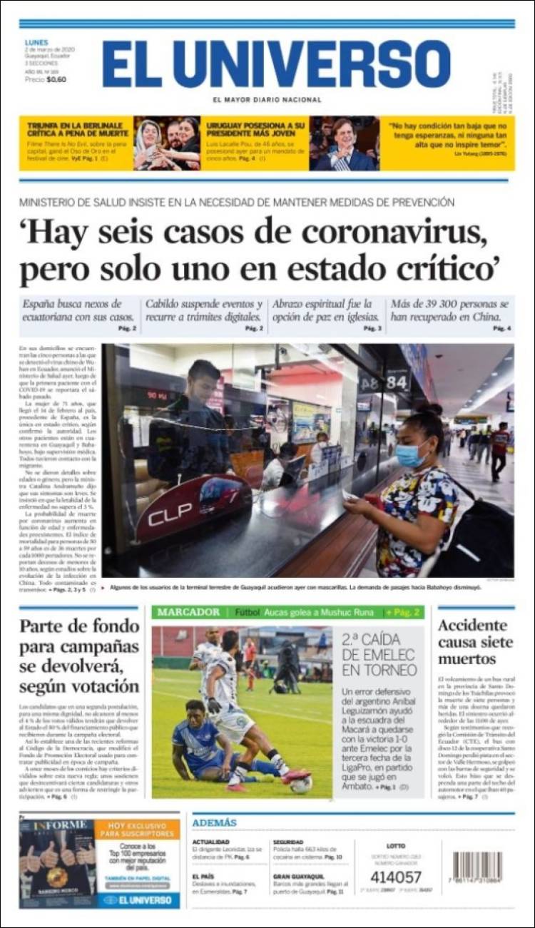 Portada de El Universo - Ecuador (Ecuador)