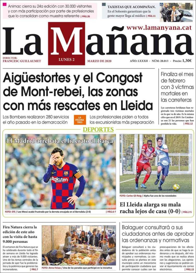 Portada de La Mañana - Diari de Ponent (Espa&ntilde;a)