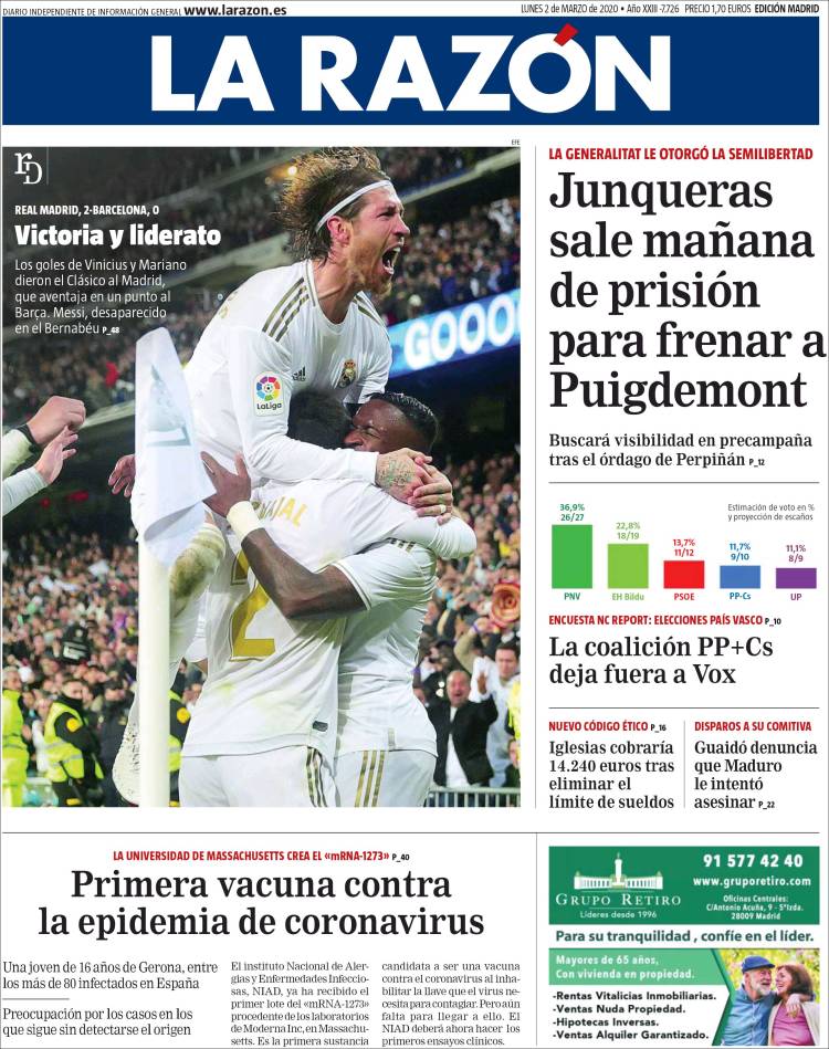 Portada de La Razón (Espa&ntilde;a)