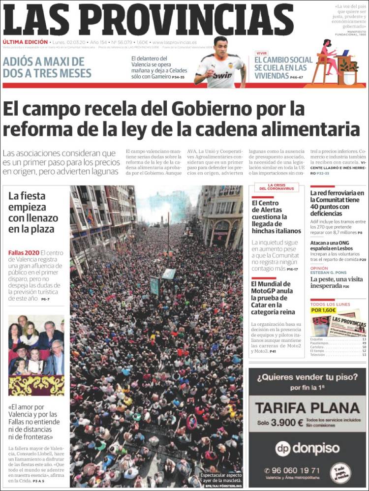 Portada de Las Provincias (Espa&ntilde;a)