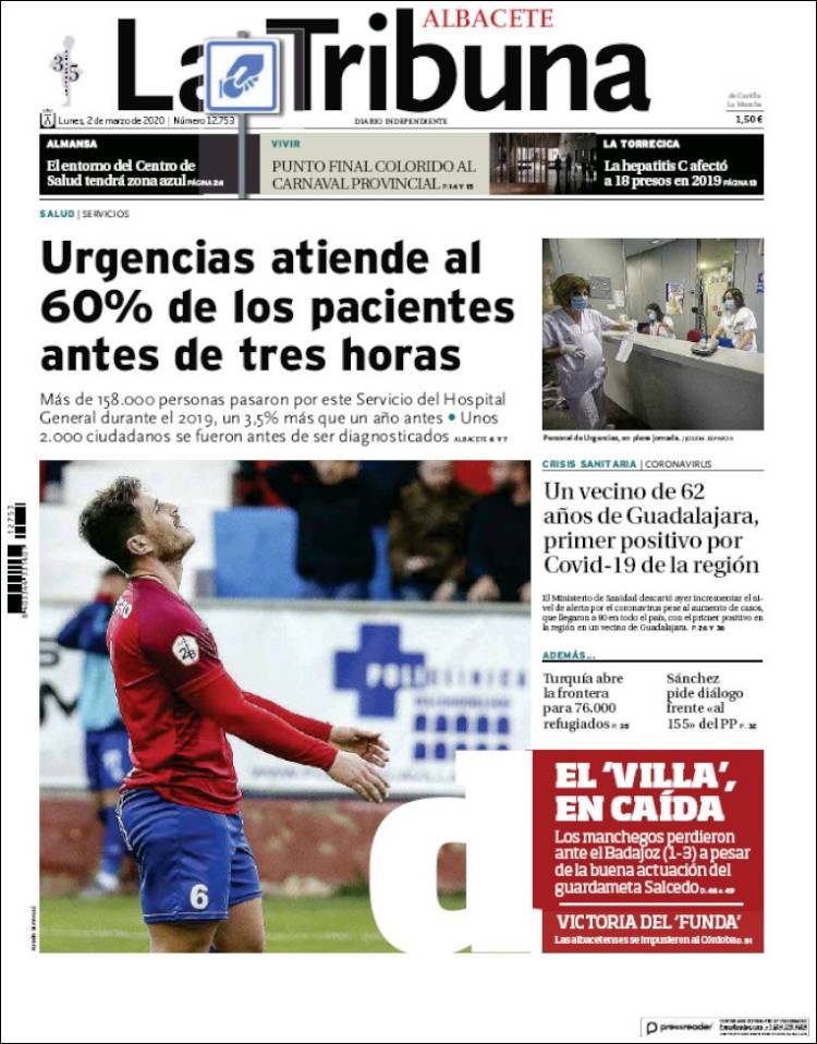Portada de La Tribuna de Albacete (Espa&ntilde;a)