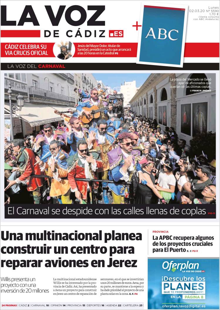 Portada de La Voz de Cádiz (Espa&ntilde;a)