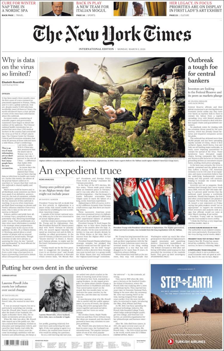 Portada de International New York Times (Europa)