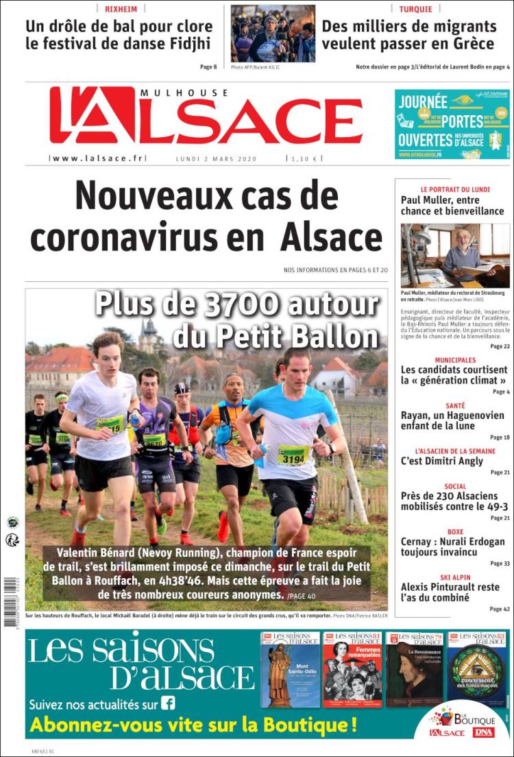 Portada de Journal L'Alsace (Francia)