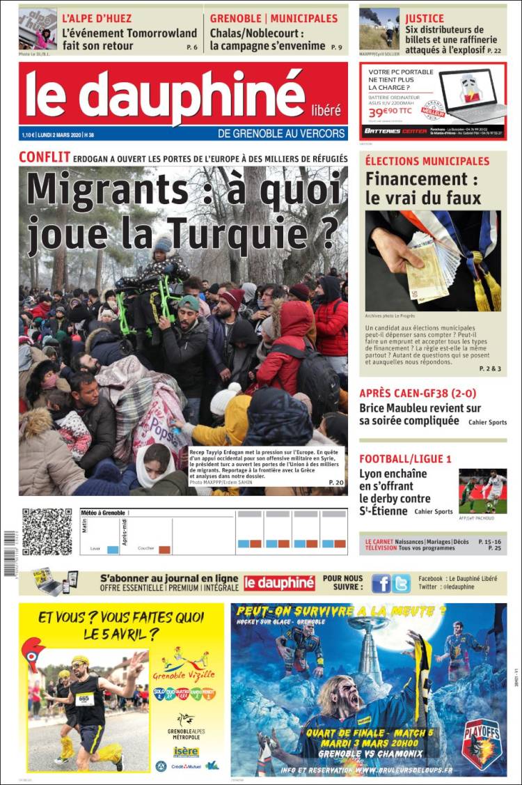 Portada de Le Dauphiné Libéré (Francia)
