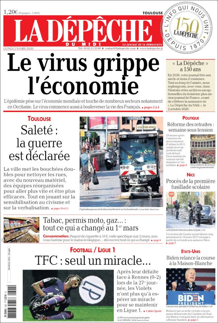 Portada de La Dépêche du Midi (Francia)