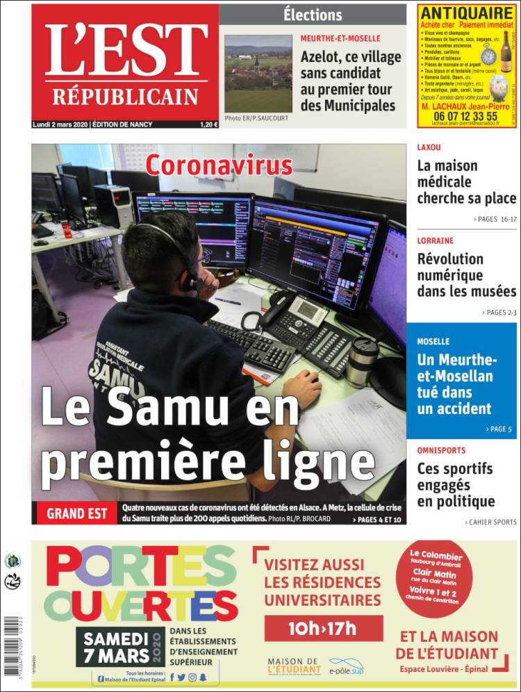 Portada de L'Est Republicain (Francia)