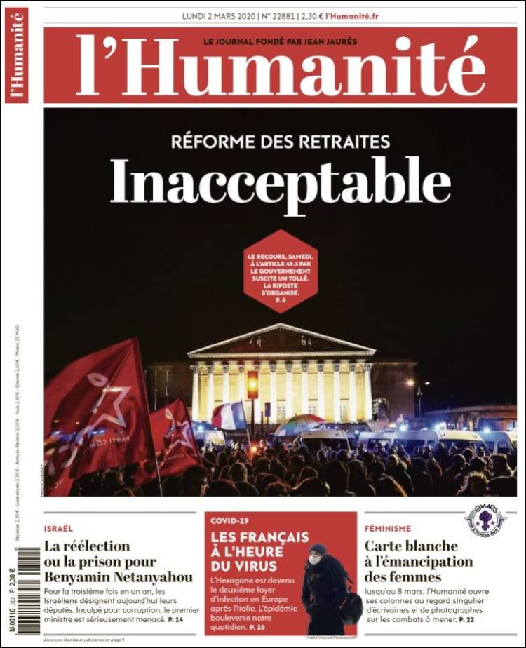 Portada de l'Humanite (Francia)