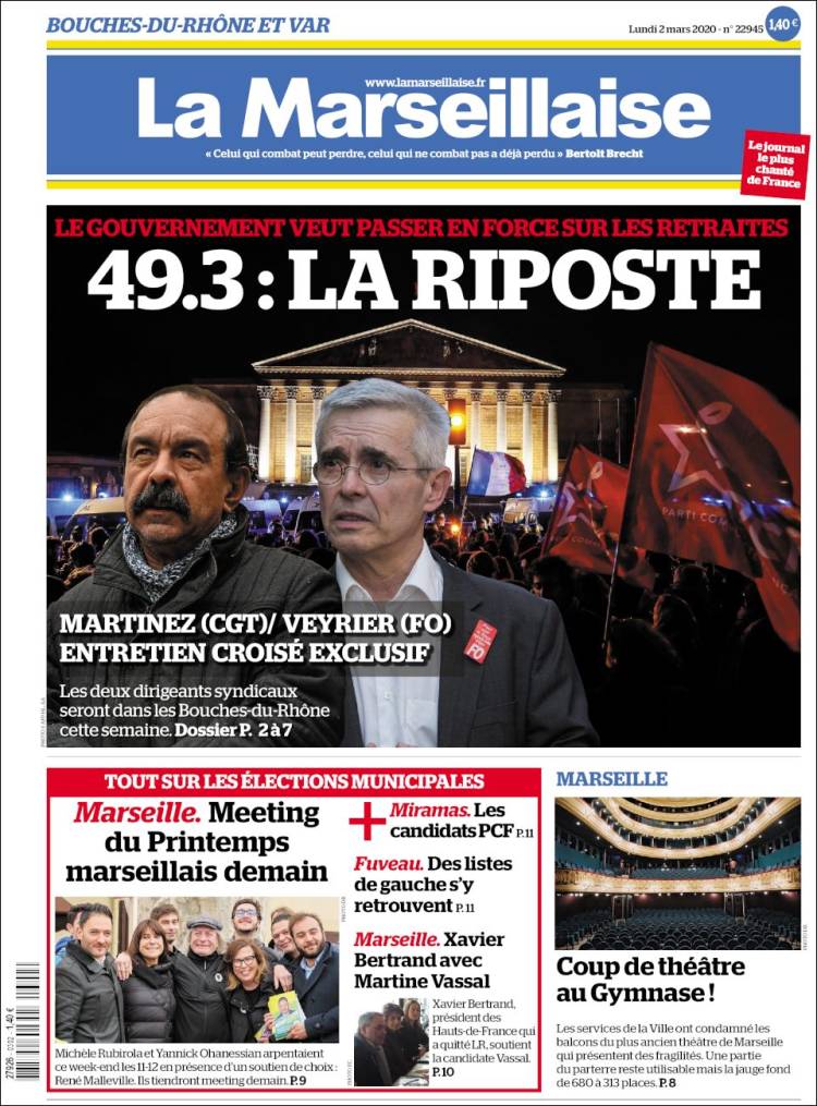 Portada de La Marseillaise (Francia)