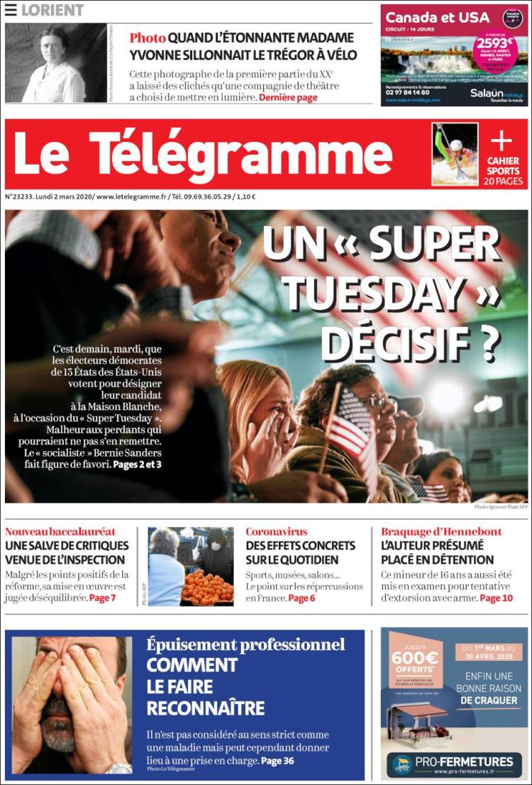 Portada de Télégramme (Francia)
