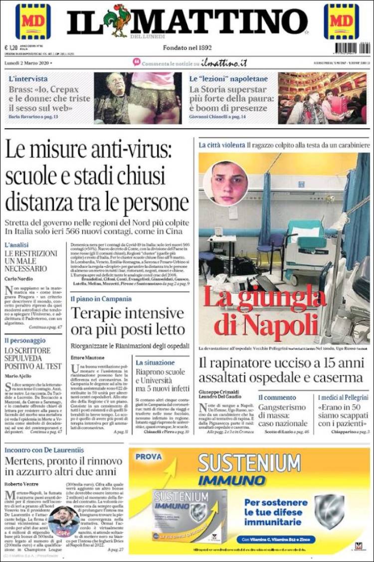 Portada de Il Mattino (Italia)