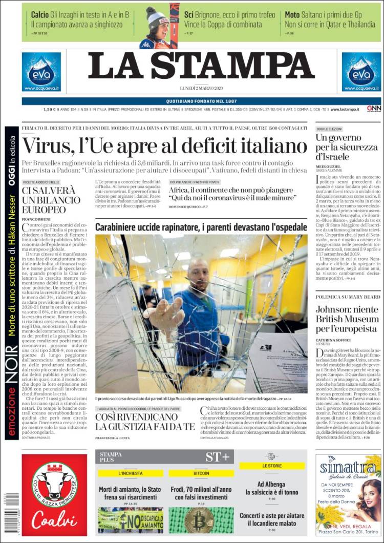 Portada de La Stampa (Italia)