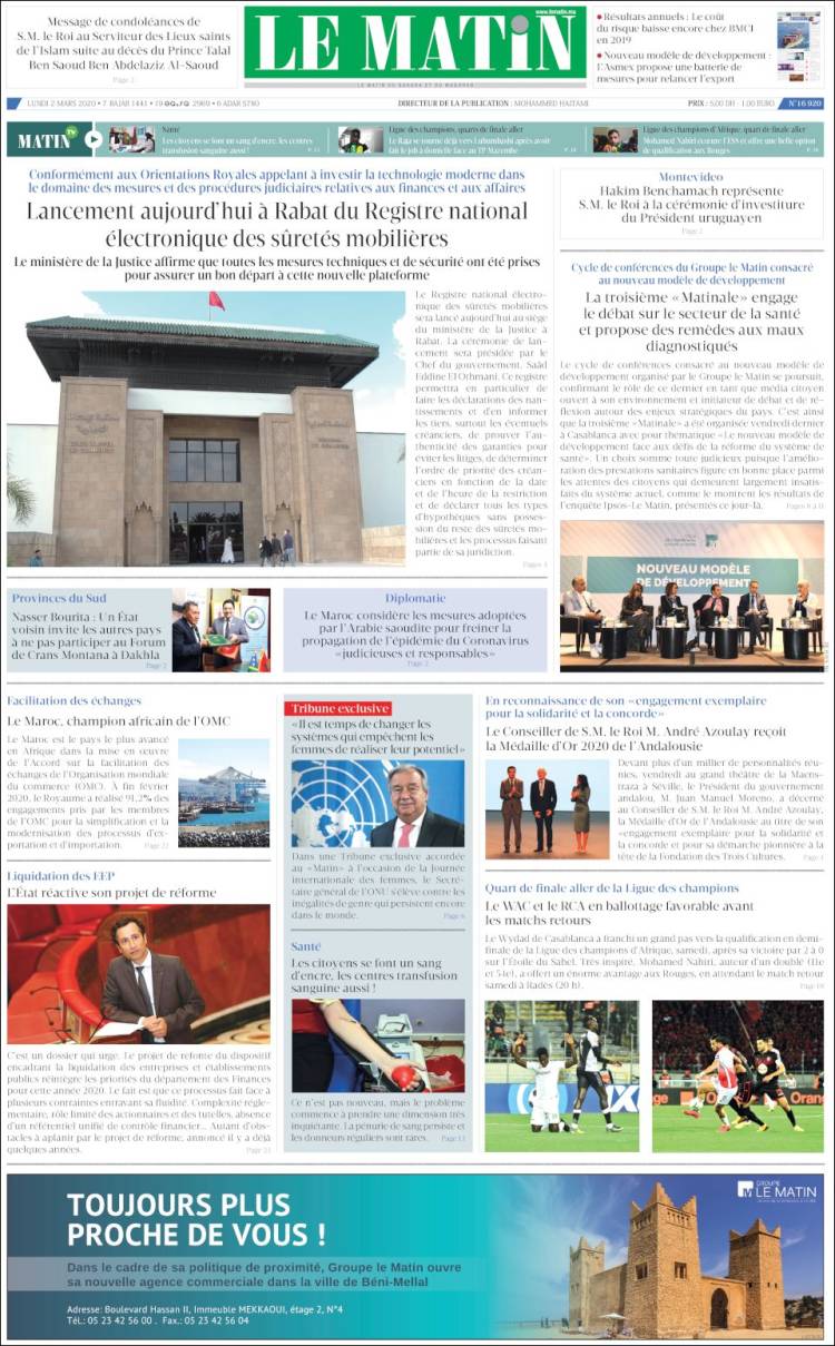 Portada de Le Matin (Marruecos)