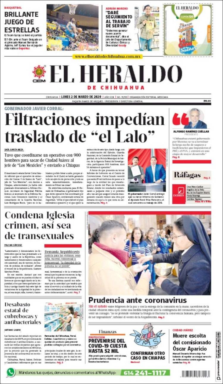 Portada de El Heraldo de Chihuahua (Mexico)