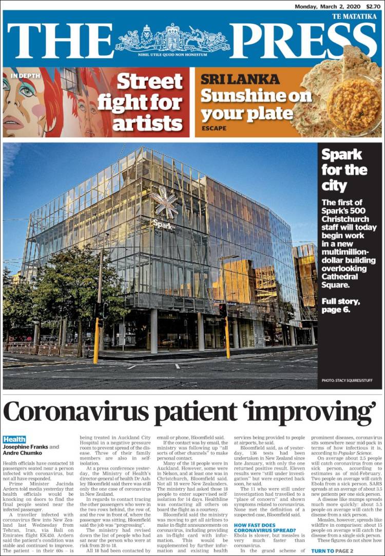 Portada de The Press (Nueva Zelanda)