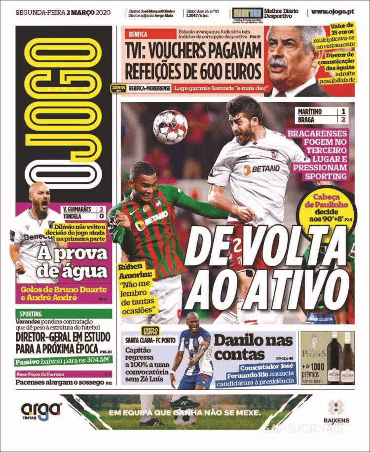 Portada de O Jogo (Portugal)