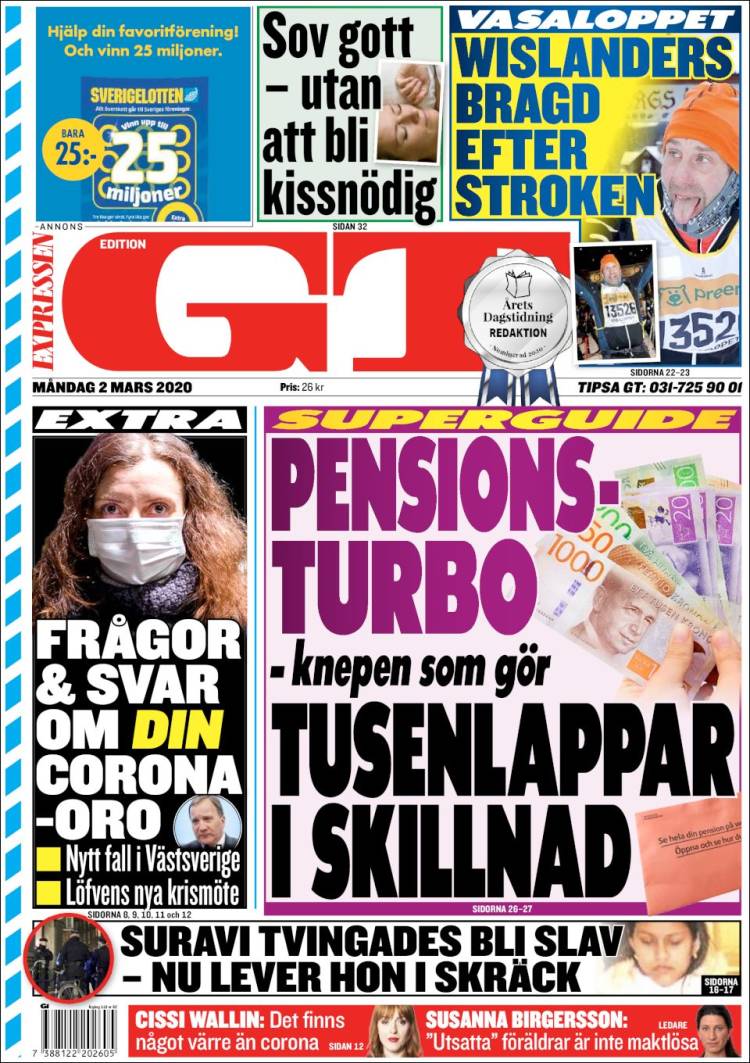 Portada de Göteborgstidningen (Suecia)