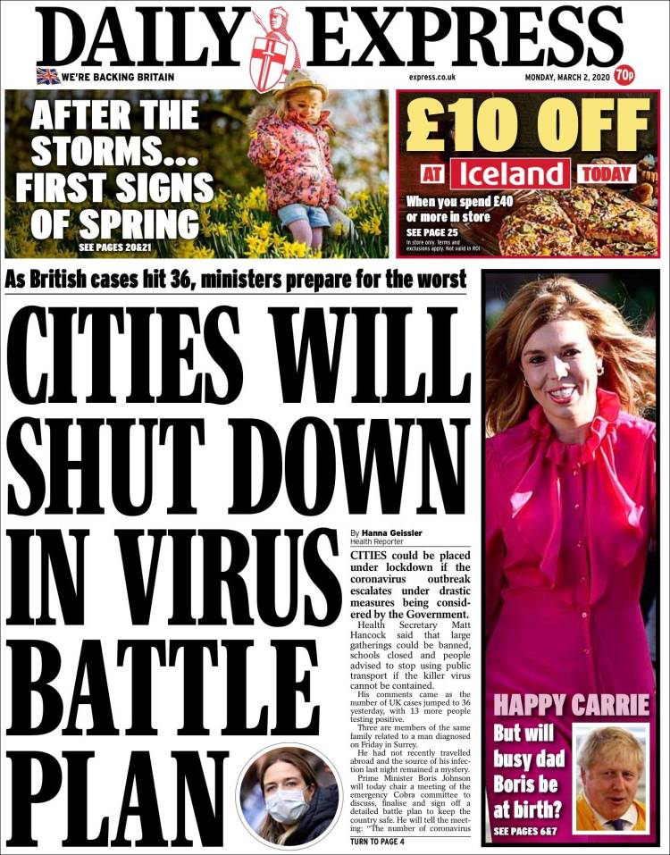 Portada de Daily Express (Reino Unido)