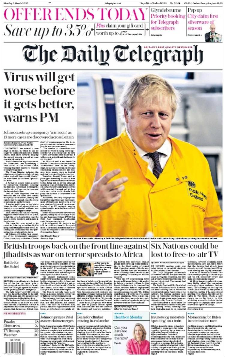 Portada de Daily Telegraph (Reino Unido)