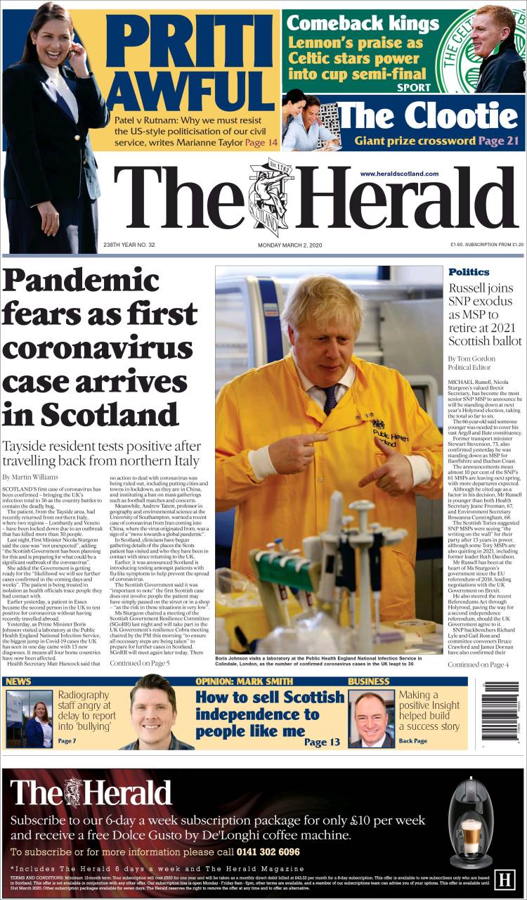 Portada de The Herald (Reino Unido)
