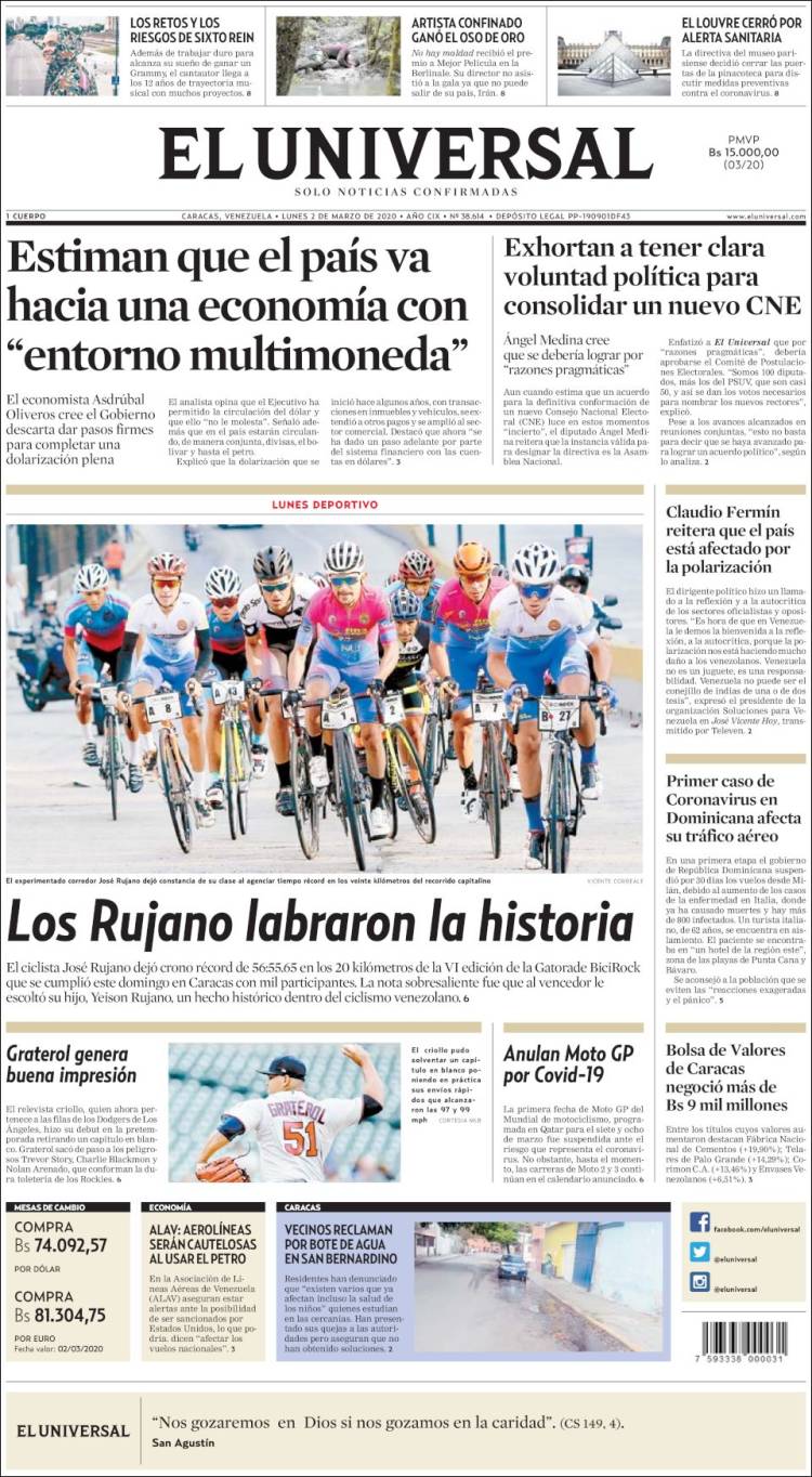 Portada de Universal (Venezuela)