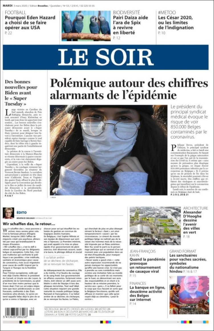 Portada de Le Soir (Belgium)