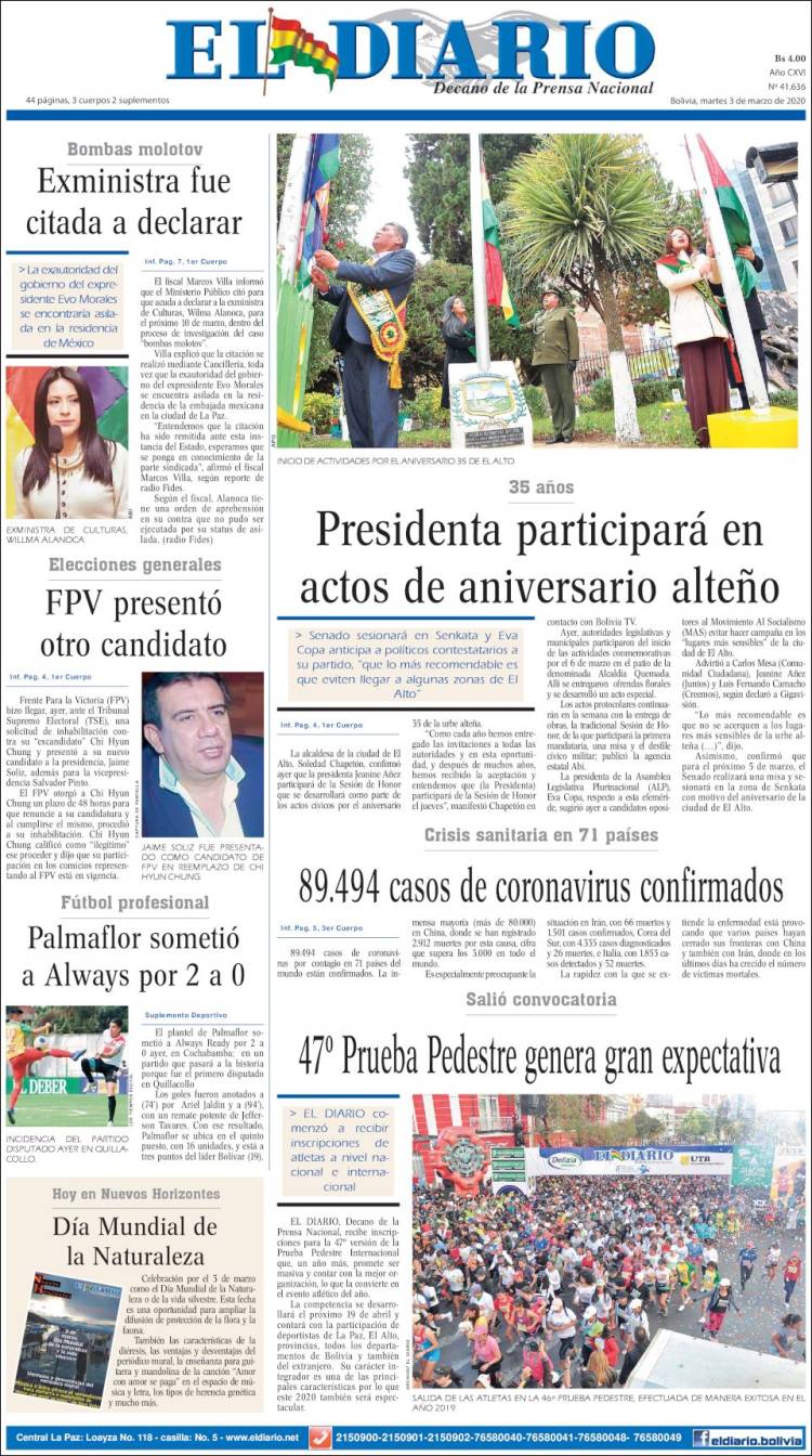 Portada de El Diario (Bolivia)