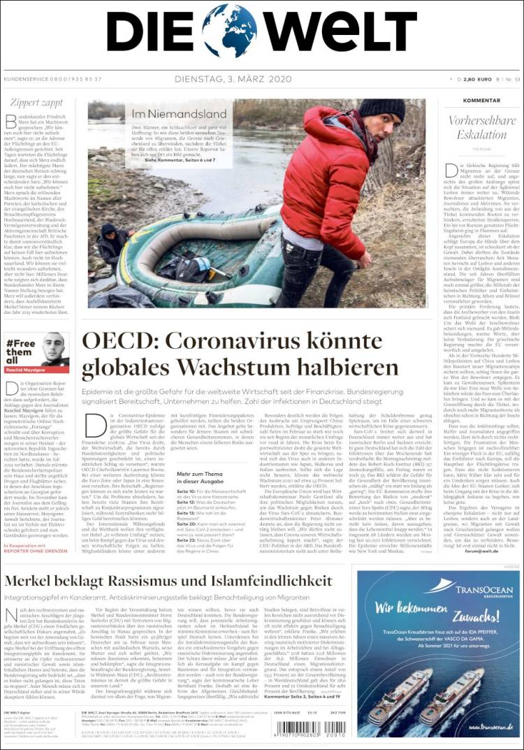Portada de Die Welt (Germany)