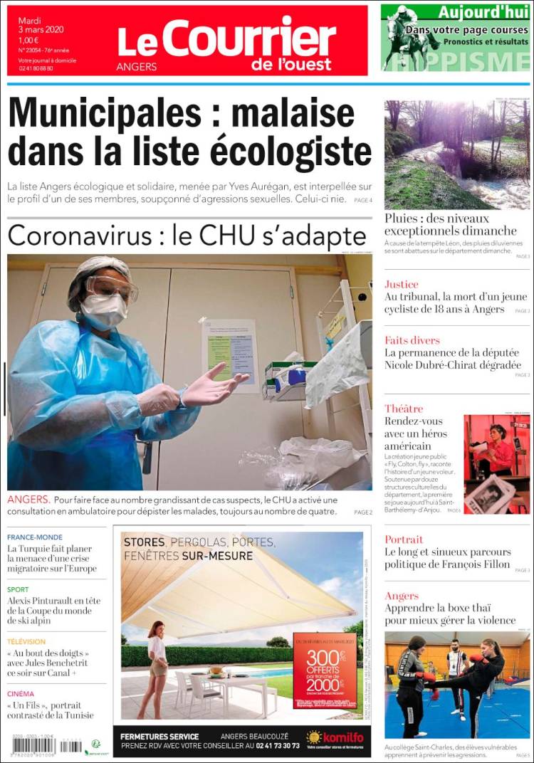 Portada de Le Courrier de l'Ouest (France)