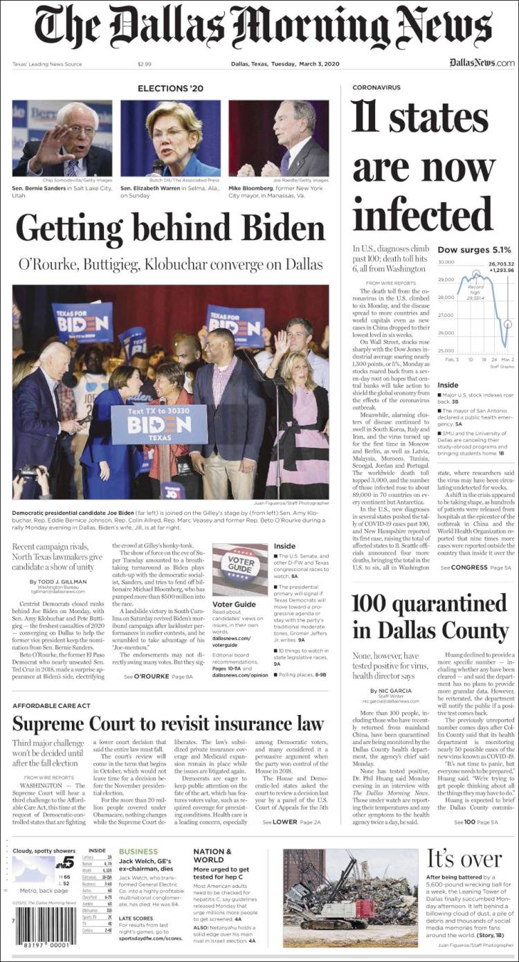 Portada de Dallas Morning News (USA)