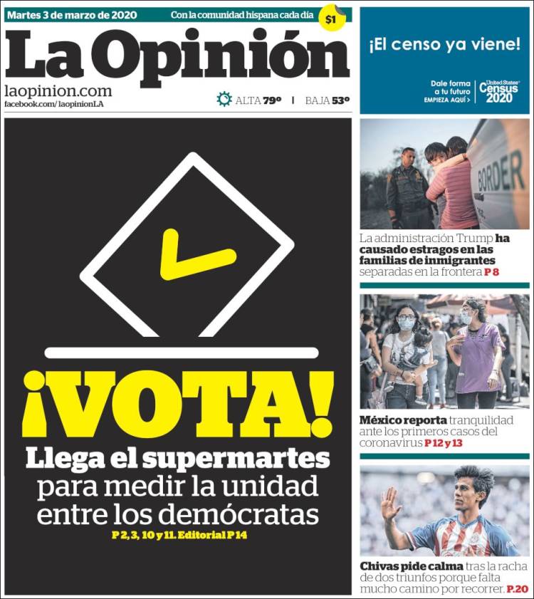 Portada de La Opinión (USA)