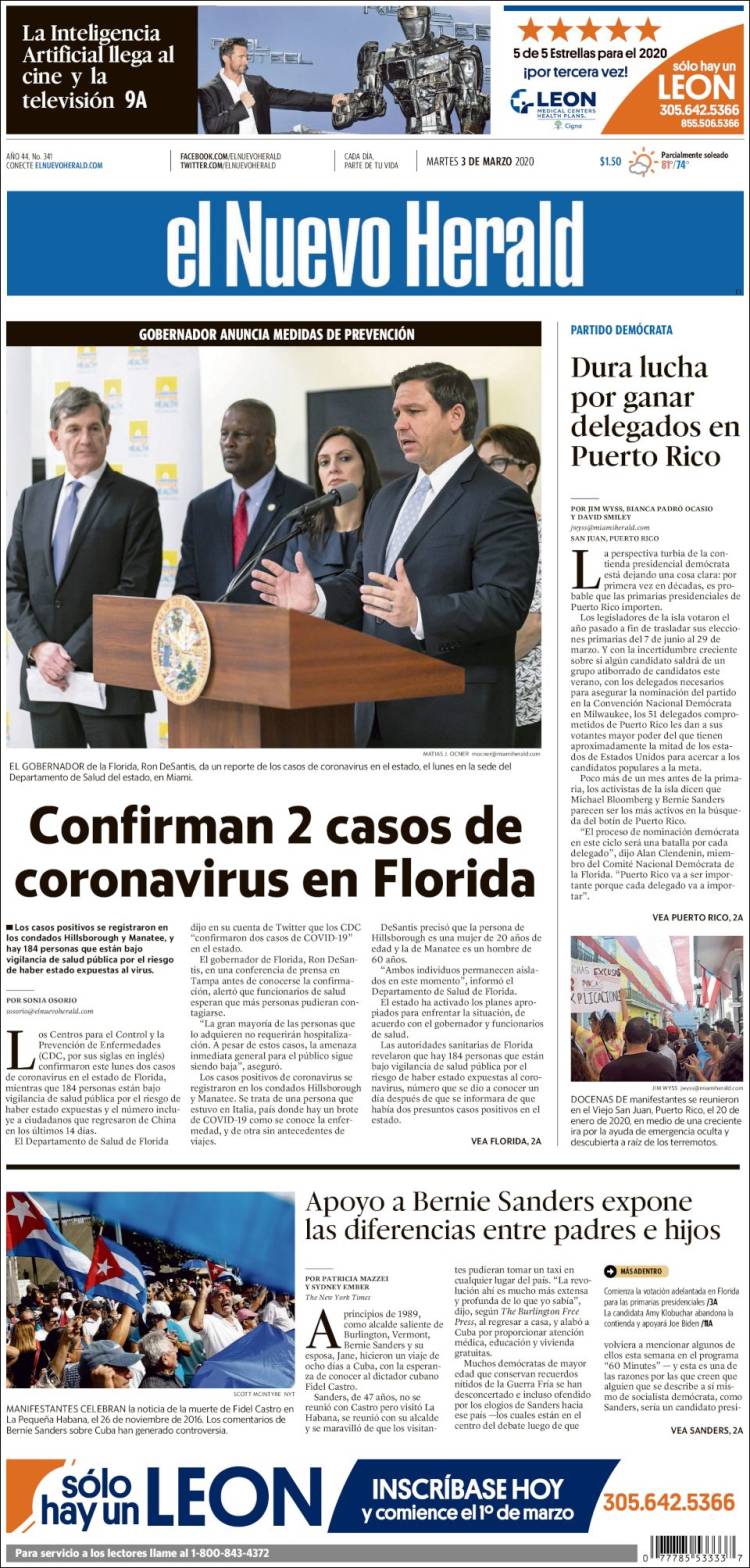 Portada de El Nuevo Herald (USA)