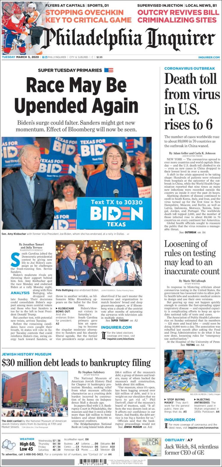 Portada de Philadelphia Inquirer (USA)