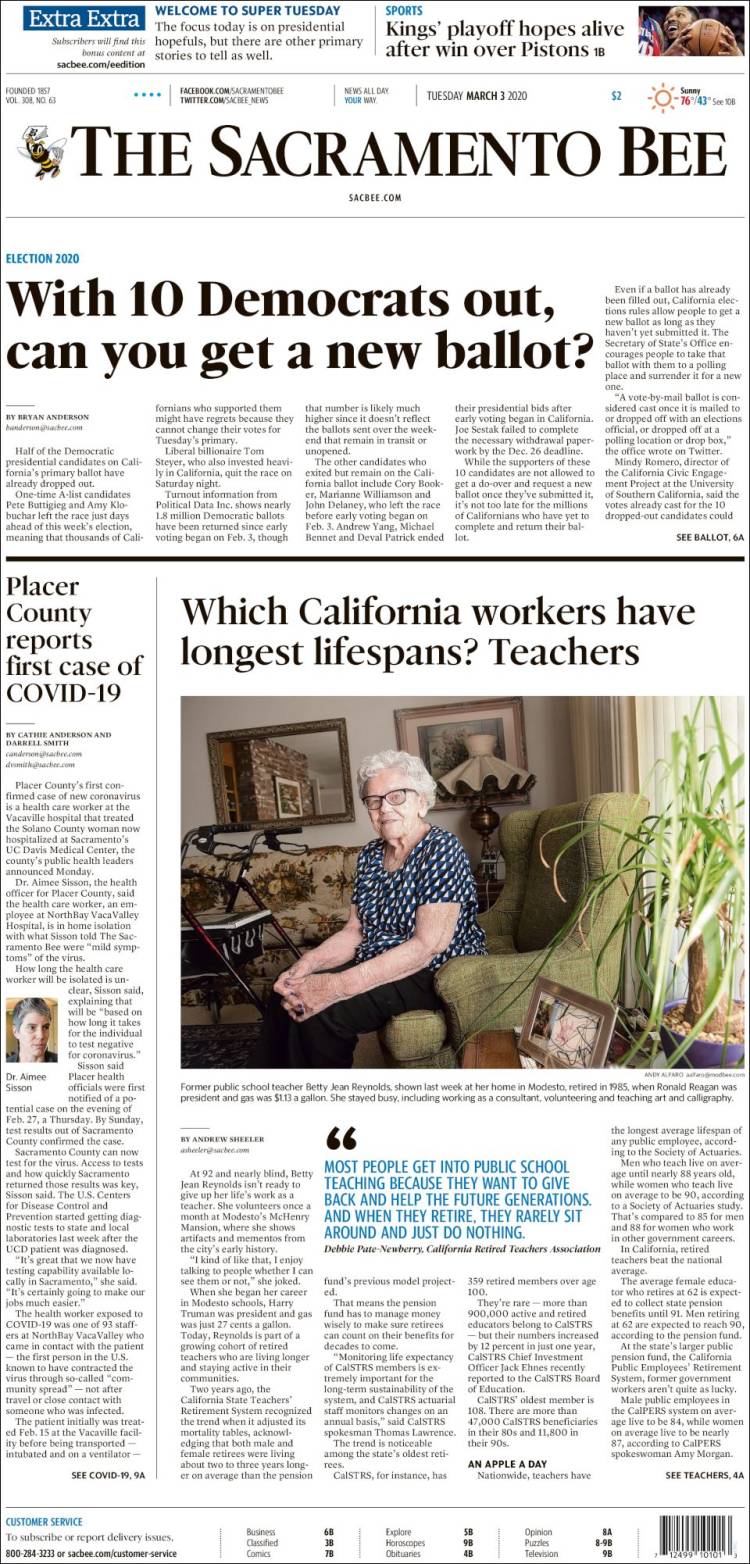 Portada de The Sacramento Bee (USA)