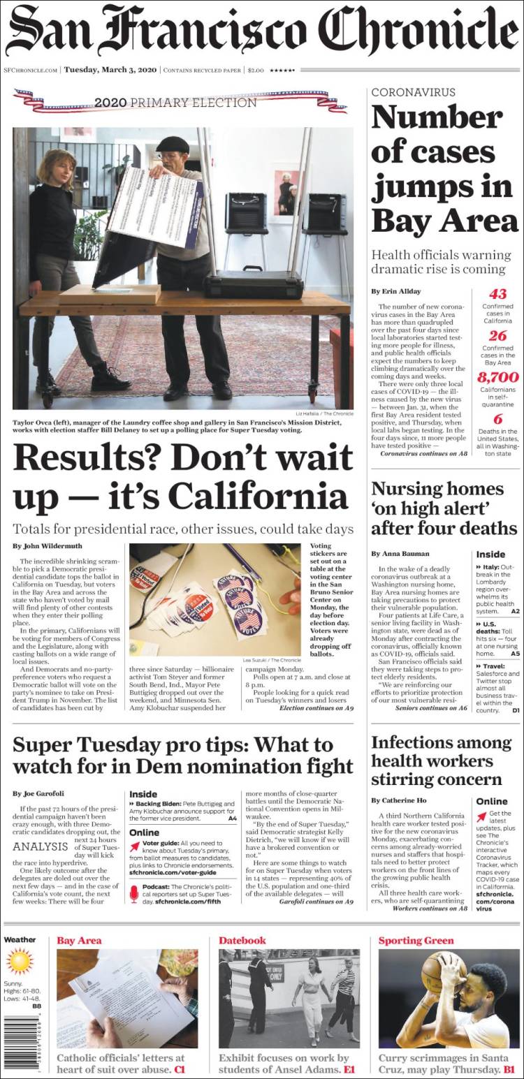Portada de San Francisco Chronicle (USA)