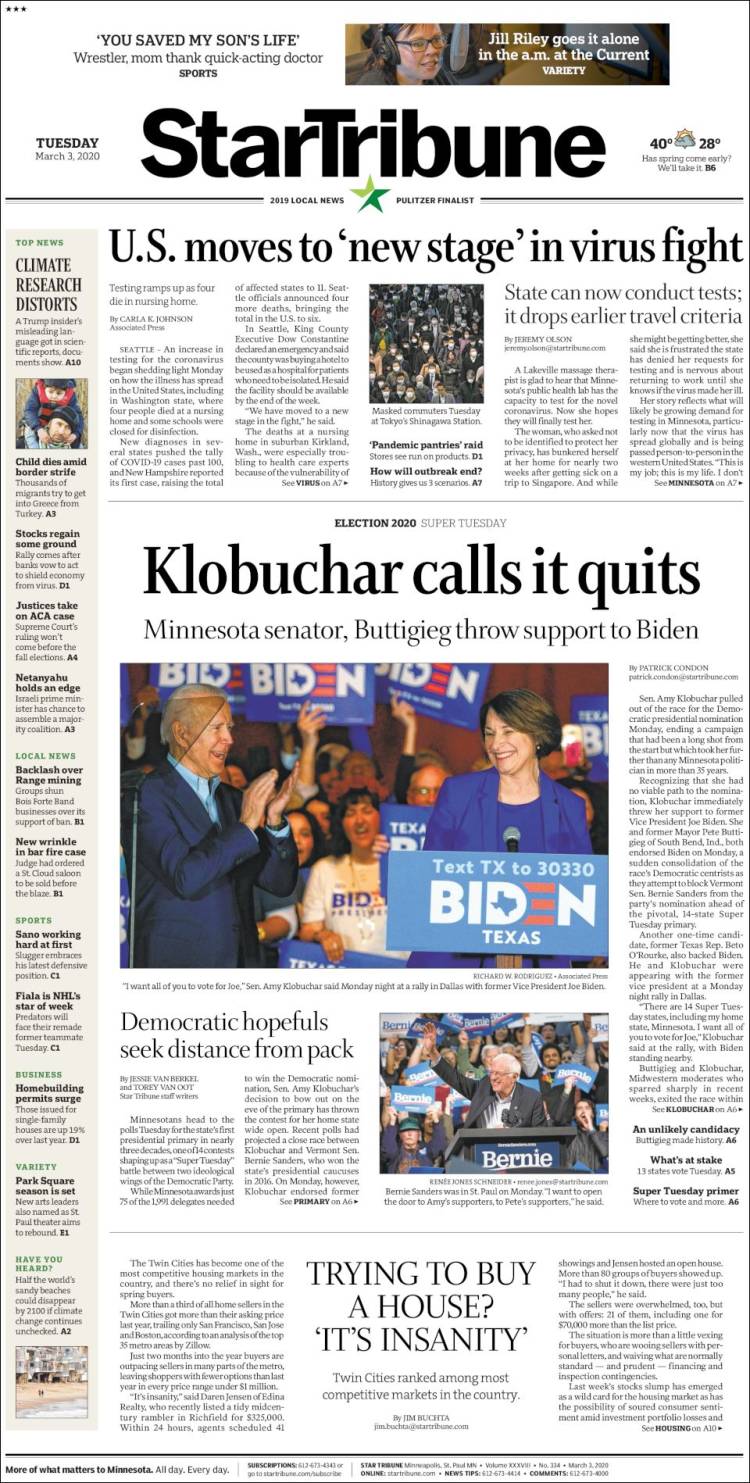 Portada de Star Tribune (USA)