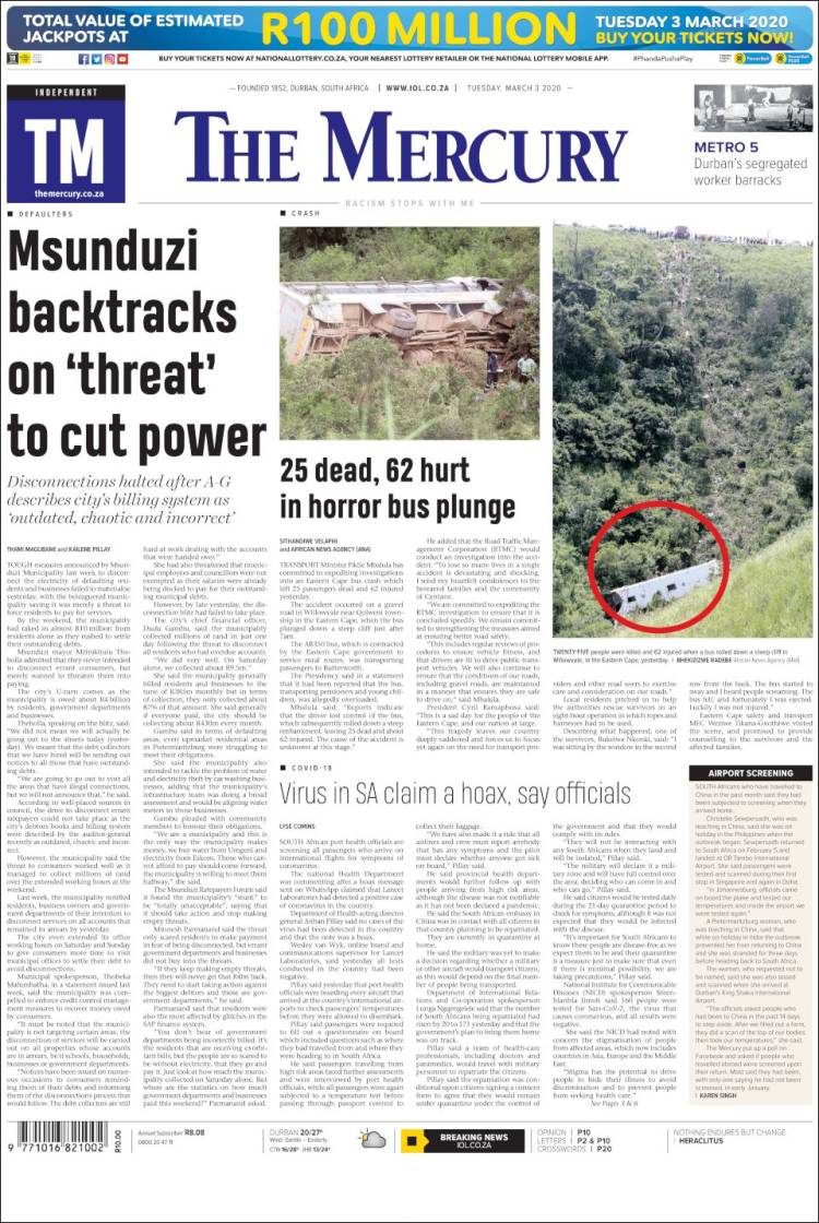 Portada de The Mercury (South Africa)