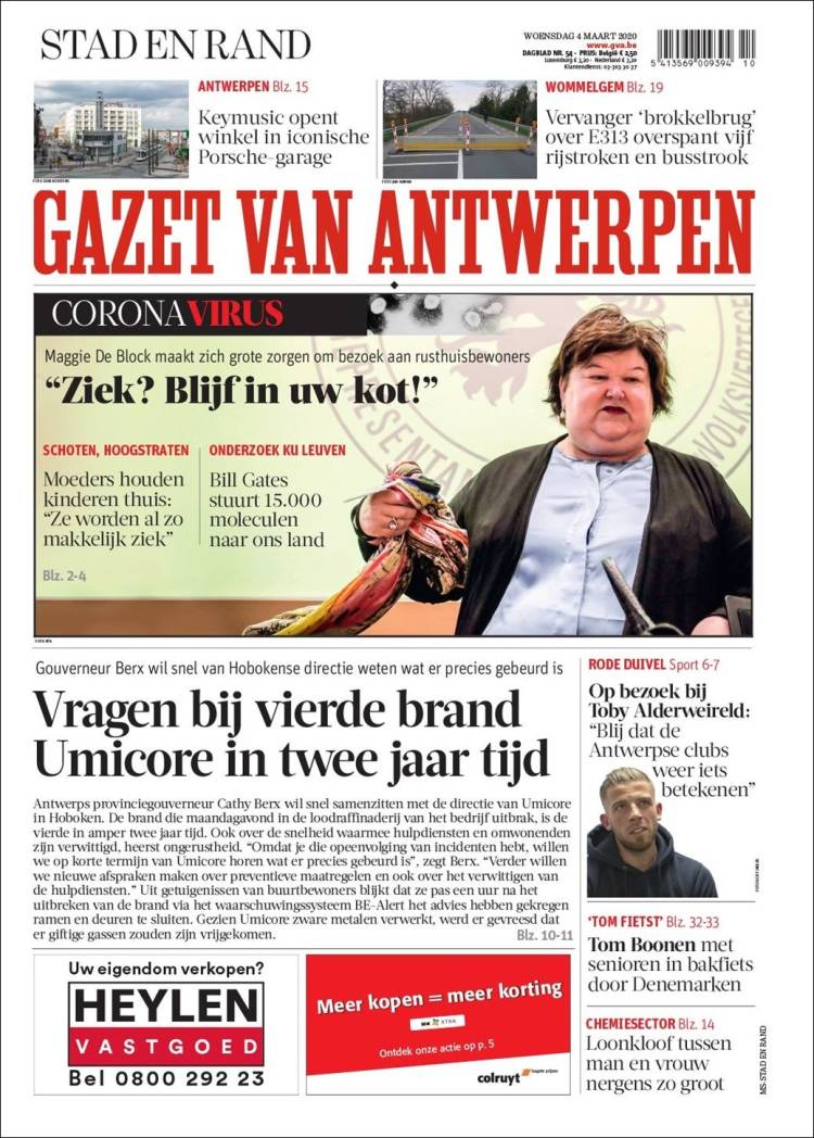 Portada de Gazet van Antwerpen (B&eacute;lgica)