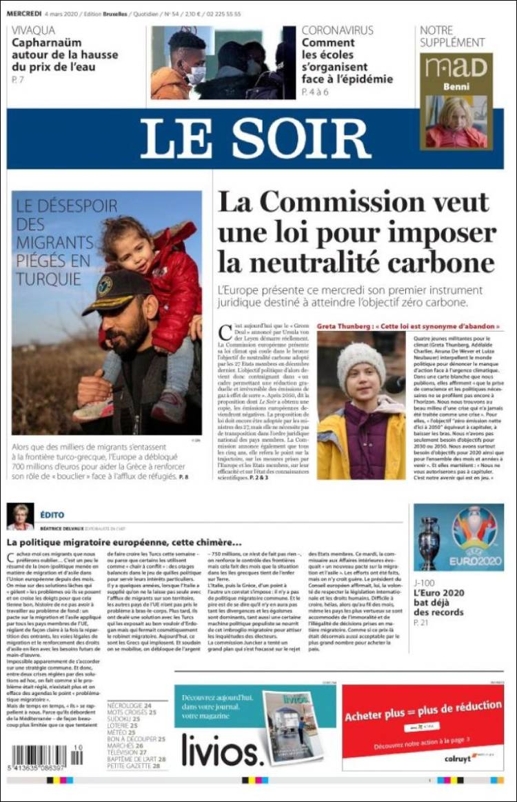 Portada de Le Soir (B&eacute;lgica)