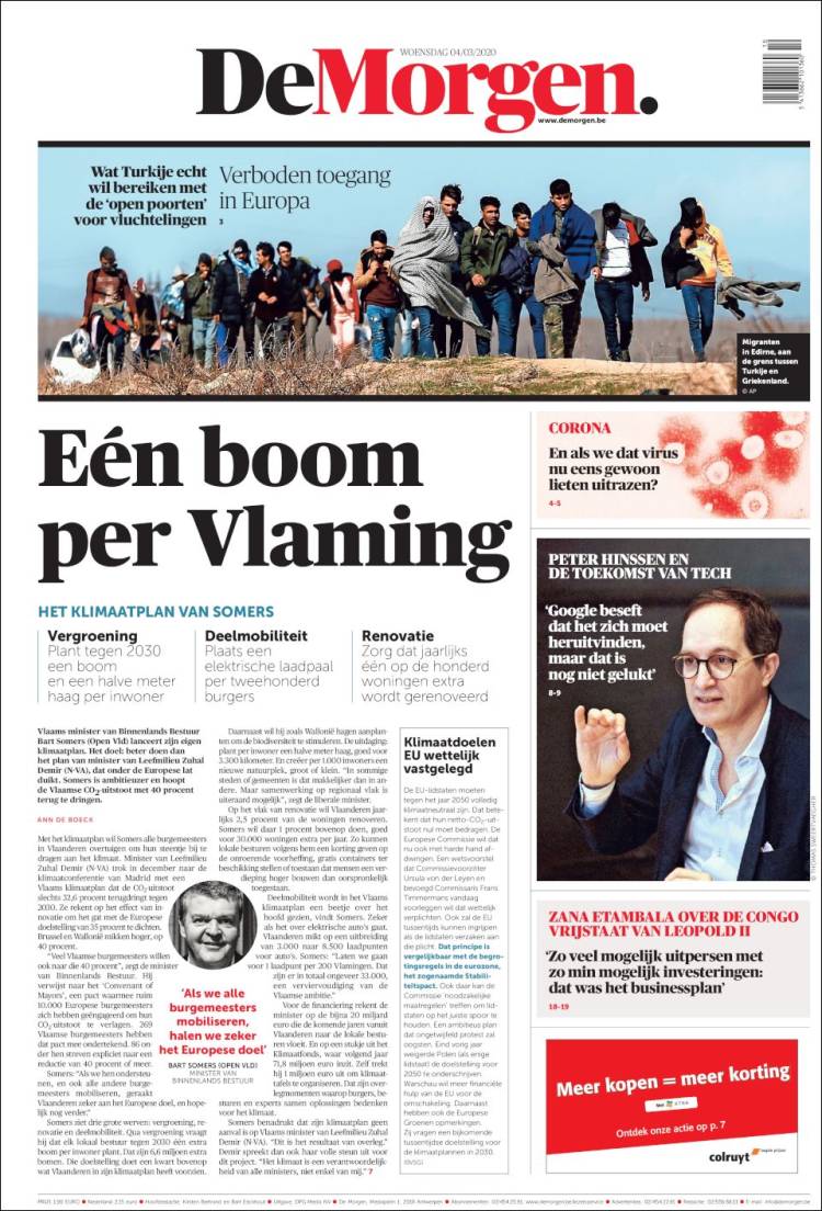 Portada de De Morgen (B&eacute;lgica)
