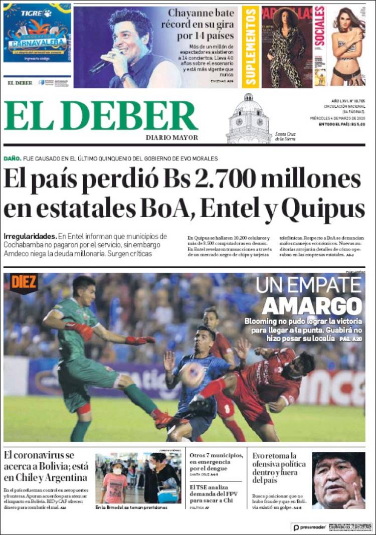 Portada de El Deber (Bolivia)