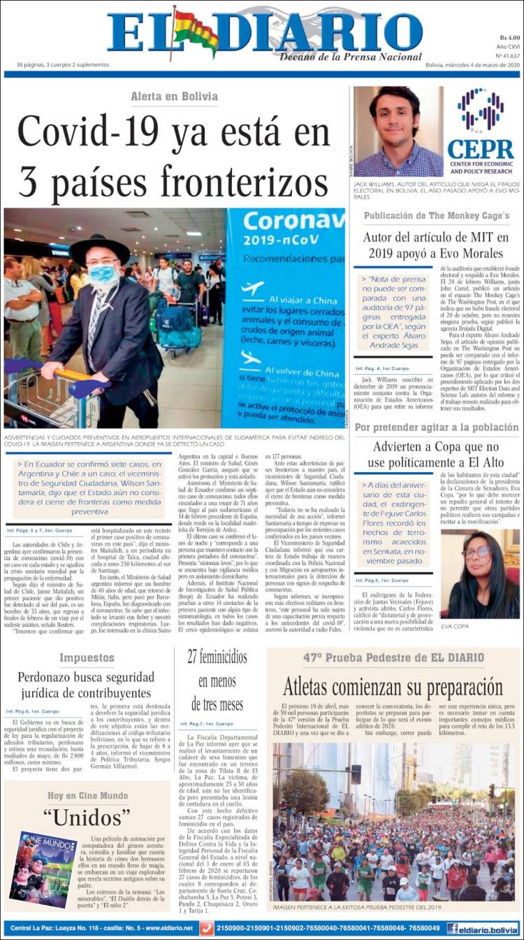 Portada de El Diario (Bolivia)