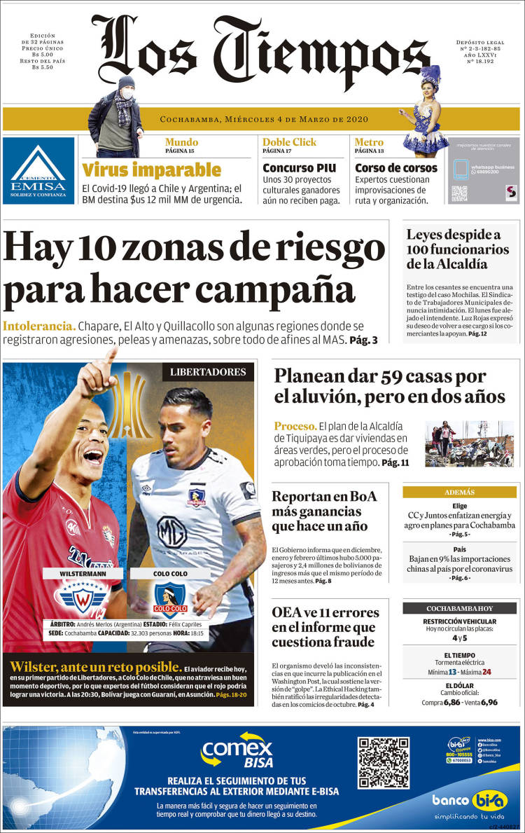Portada de Los Tiempos (Bolivia)