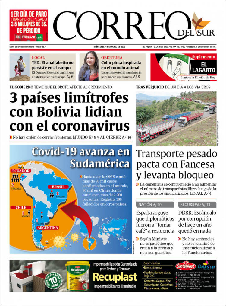 Portada de Correo Sur (Bolivia)