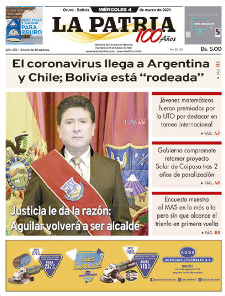 Portada de La Patria (Bolivia)