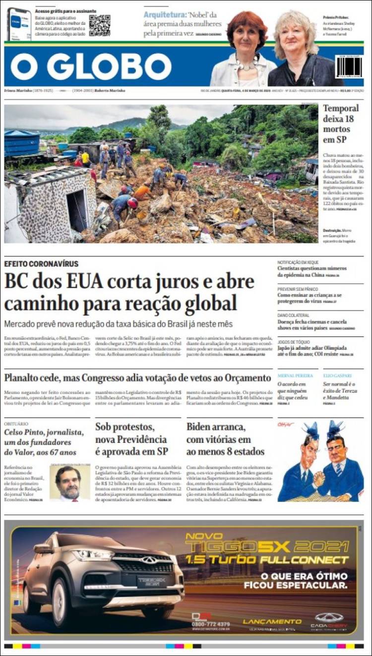 Portada de O Globo (Brasil)