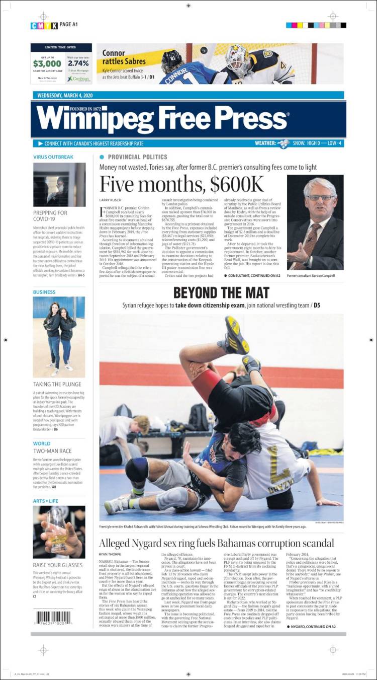 Portada de Winnipeg Free Press (Canadá)