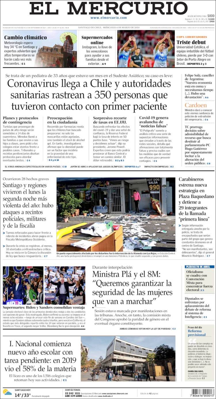 Portada de El Mercurio (Chile)